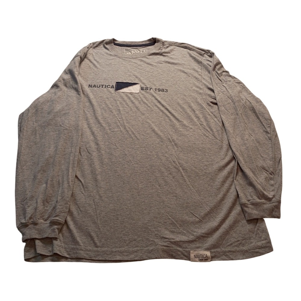 Nautica T-Shirt Men's Long Sleeve Shirt Est 1983 Graphic Gray Size M Casual Tee